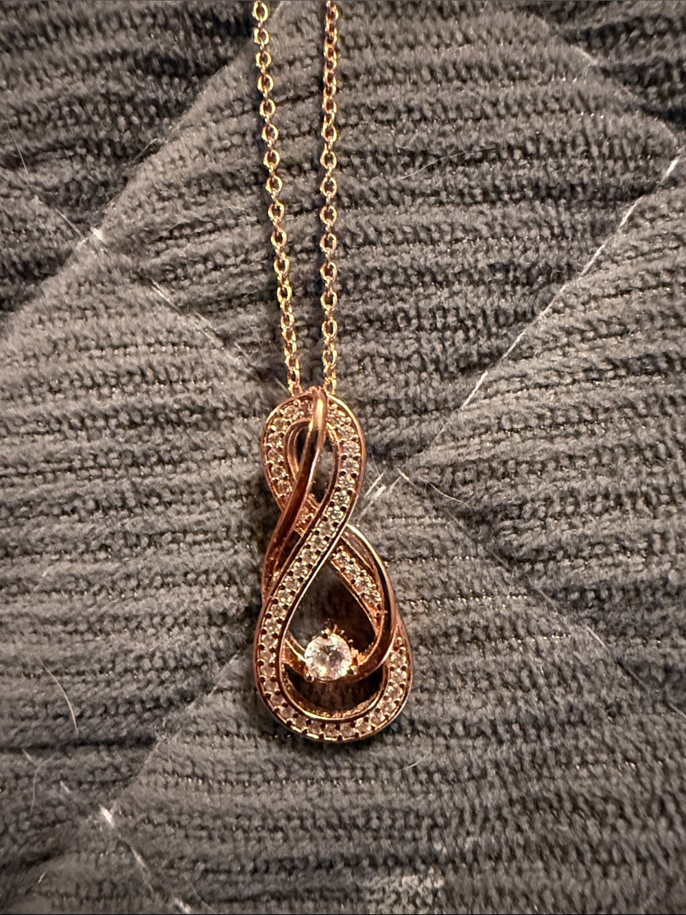 Elegant Rose Gold Infinity Pendant Necklace with Sparkling Simulated Diamonds